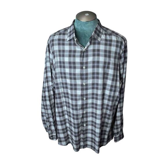 Men's Ermenegildo Zegna Premium Cotton Button Shirt Black White Plaid Size 3XL - Picture 1 of 7